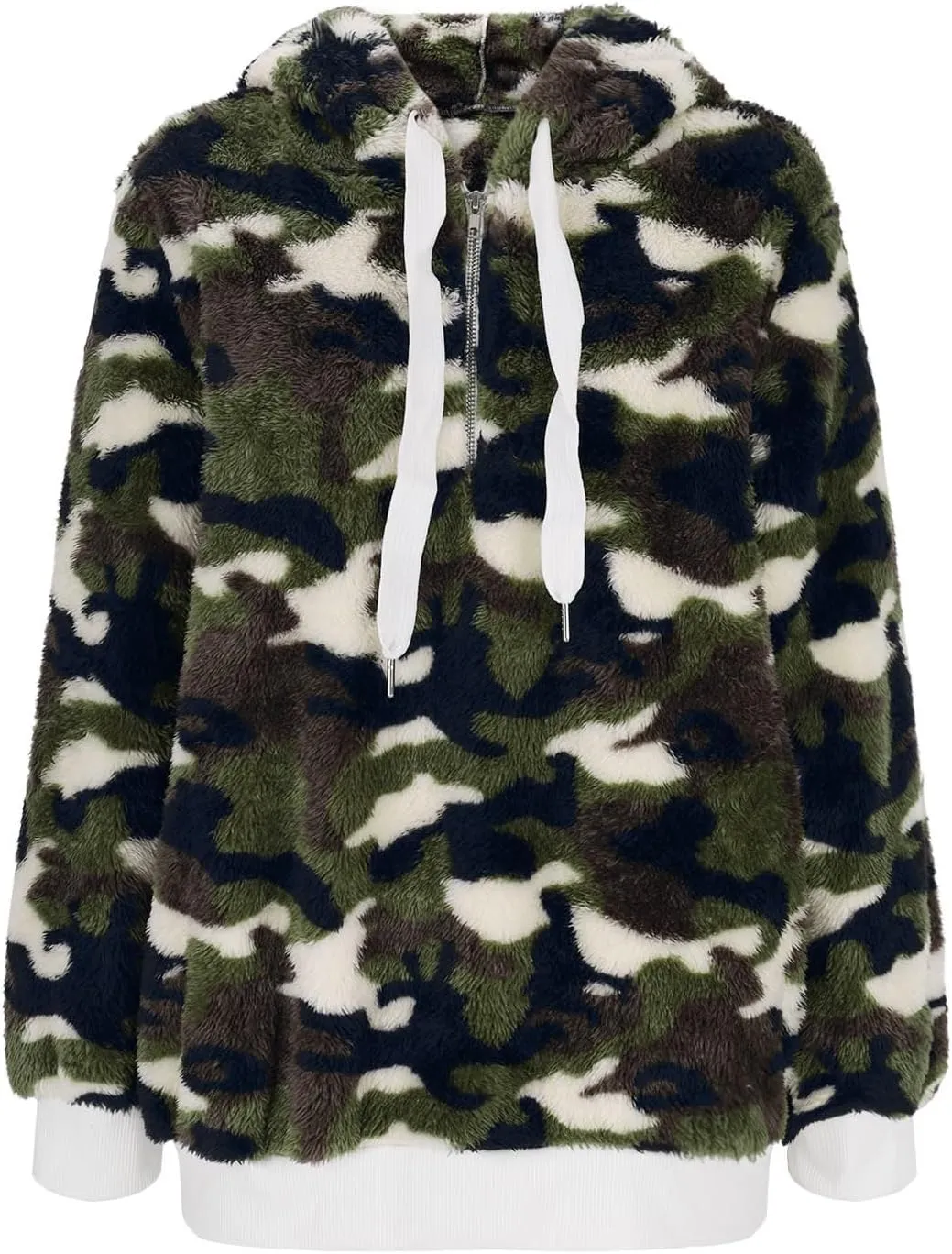 ZDRZK Women's Sweatshirts Plush 2024 Fall And Winter Warm Camo Hoodies Oversized Casual Long Sleeve Drawstring Clothes