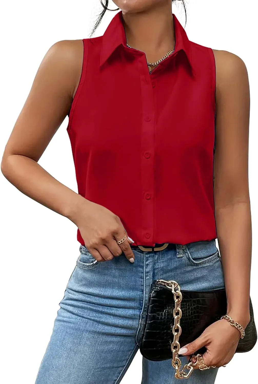 Zeagoo Sleeveless Blouses for Women Summer Casual Button Down Shirts Flower Tank Tops Fashion