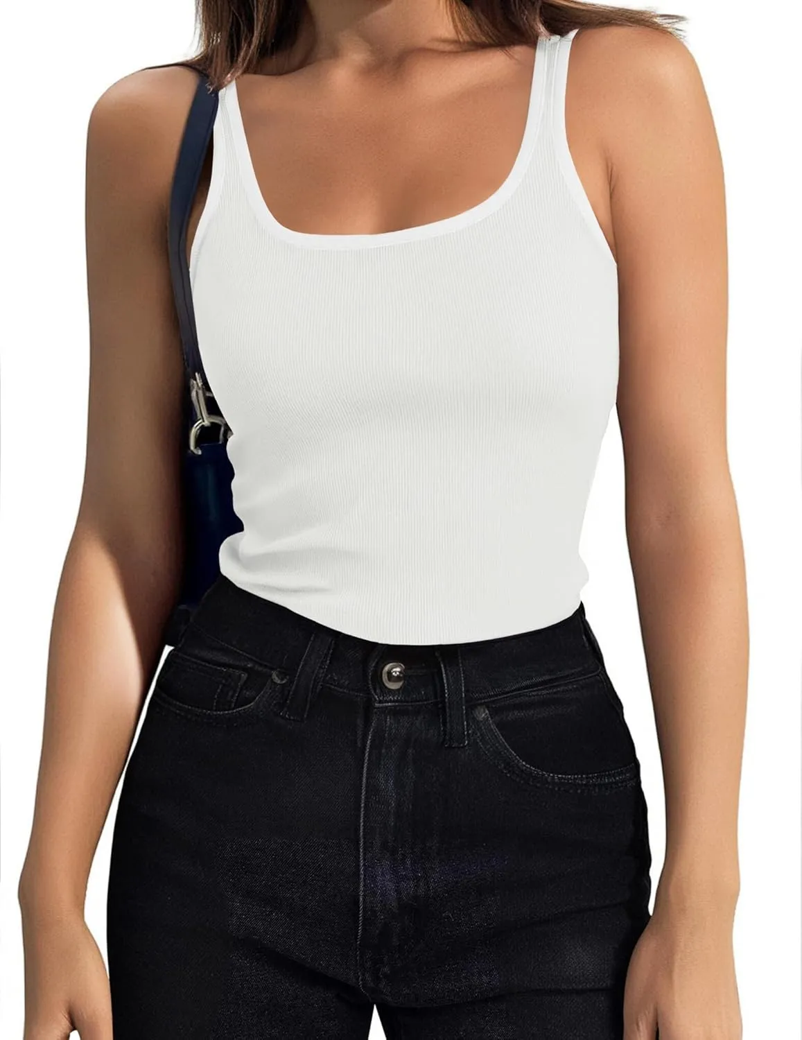 Zeagoo Womens Ribbed Tank Tops Square Neck Summer Tops Slim Fitted Spaghetti Strap Camisole Basic Sleeveless Layering Shirts