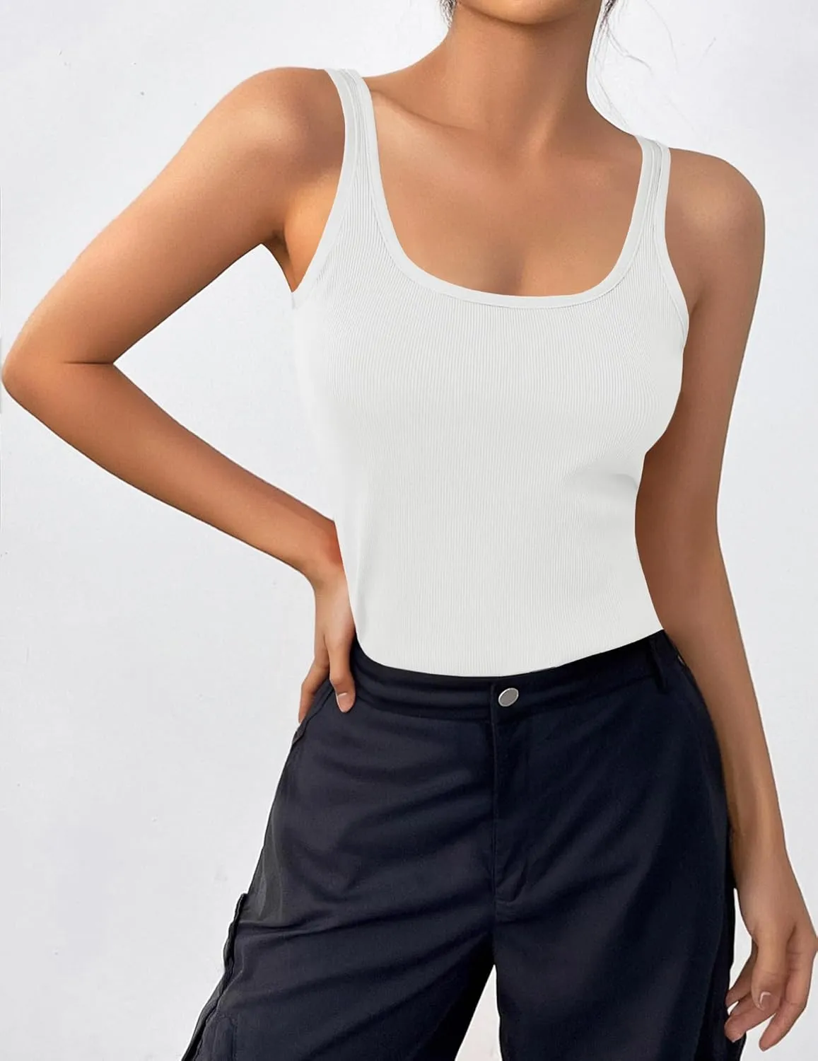 Zeagoo Womens Ribbed Tank Tops Square Neck Summer Tops Slim Fitted Spaghetti Strap Camisole Basic Sleeveless Layering Shirts