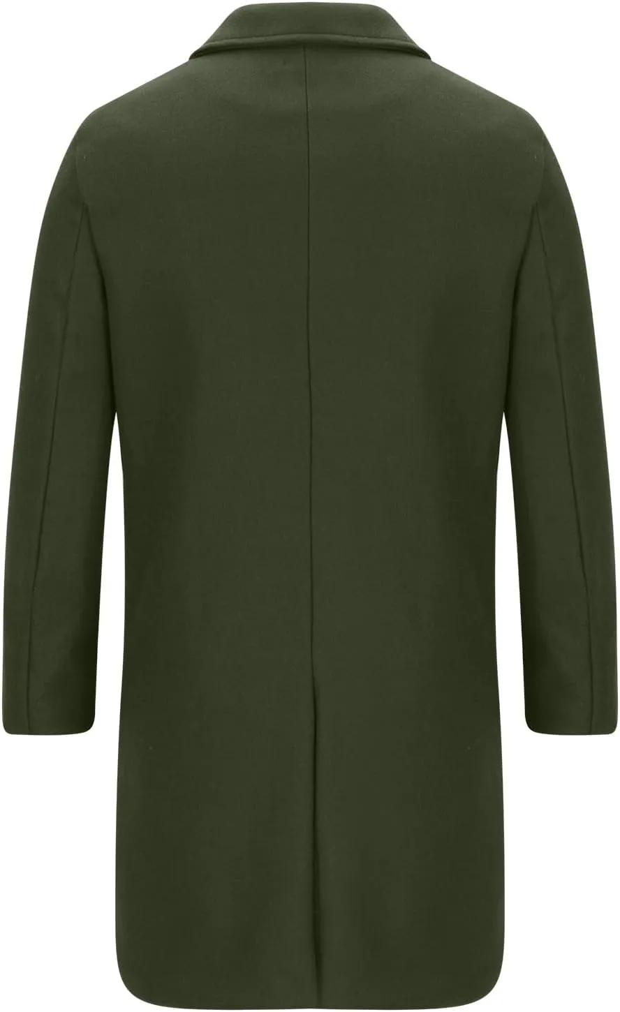 Zeiyignr Mens Trench Coat Notched Lapel Collar Double Breasted Wool Blend Pea Coat Casual Slim Fit Mid Long Overcoat Jacket