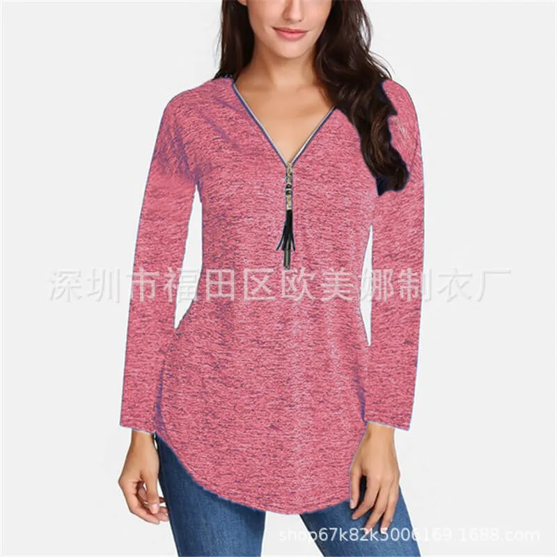 Zipper V-neck T-shirt