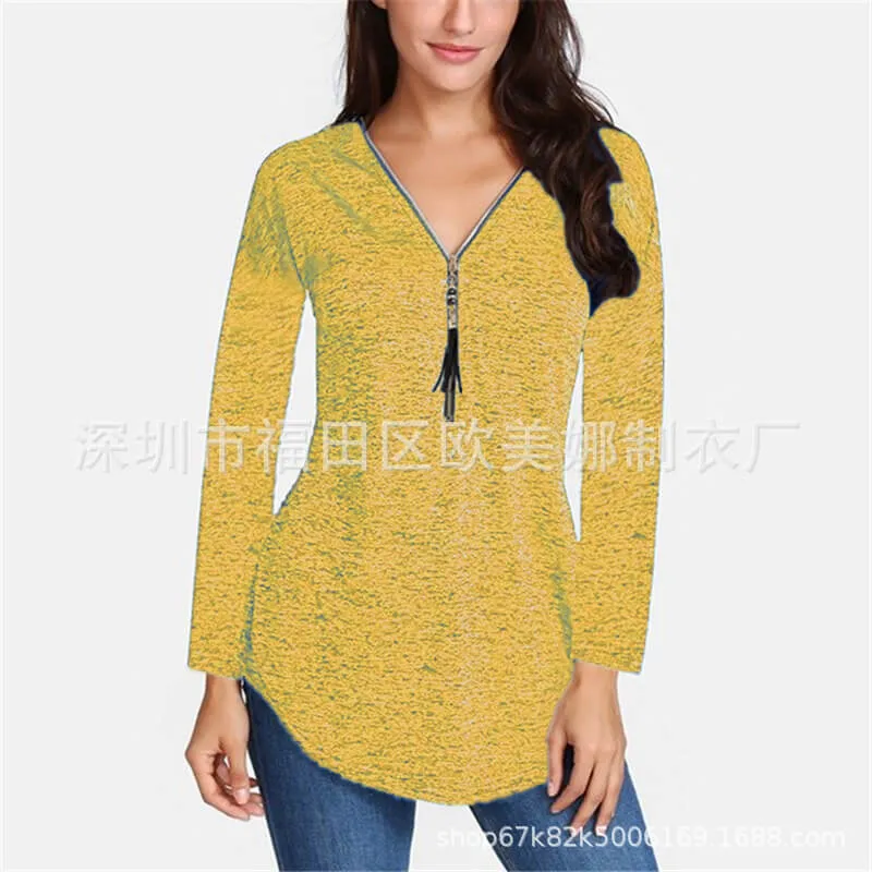 Zipper V-neck T-shirt