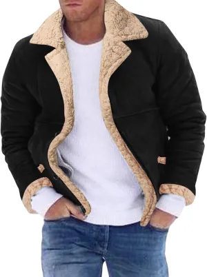 ZWRXW Men's Sheepskin Leather Jackets Shearling Fur Lined Bomber Jacket Winter Thicke Warm Lapel Outwear Coats with Pockets