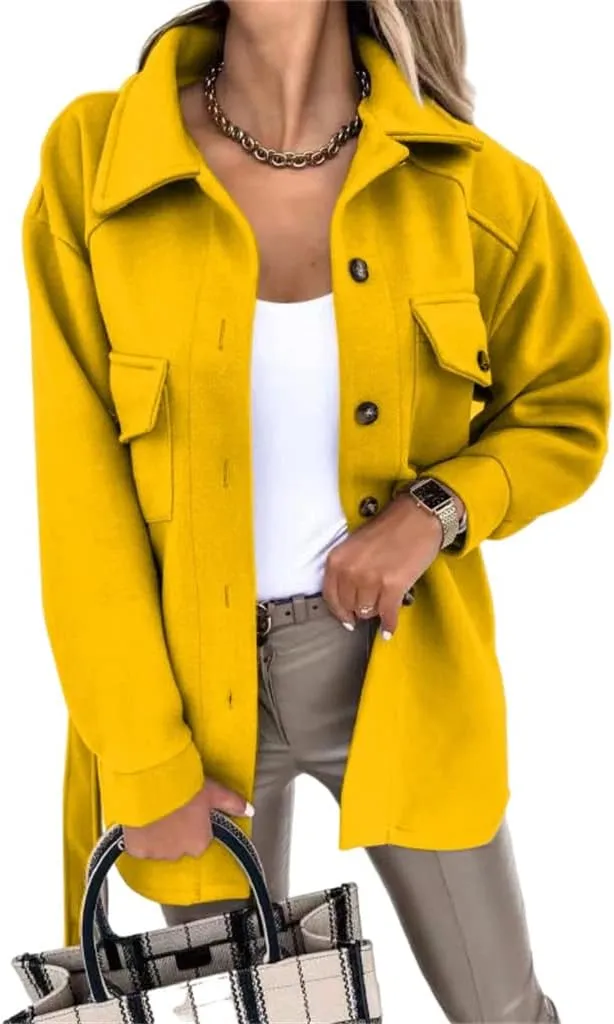 ZWRXW Womens Trench Coats Fashion Lapel Button Down Peacoat with Belted Casual Fall Winter Woolen Jackets Mid-Long Outwear