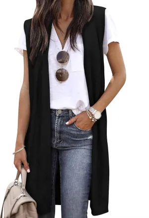 ZXZY Sleeveless Cardigans for Women Cozy Trendy Open Front Sweater Duster Long Vest